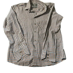 Maker & Company men's small plaid orange and white long sleeve button up